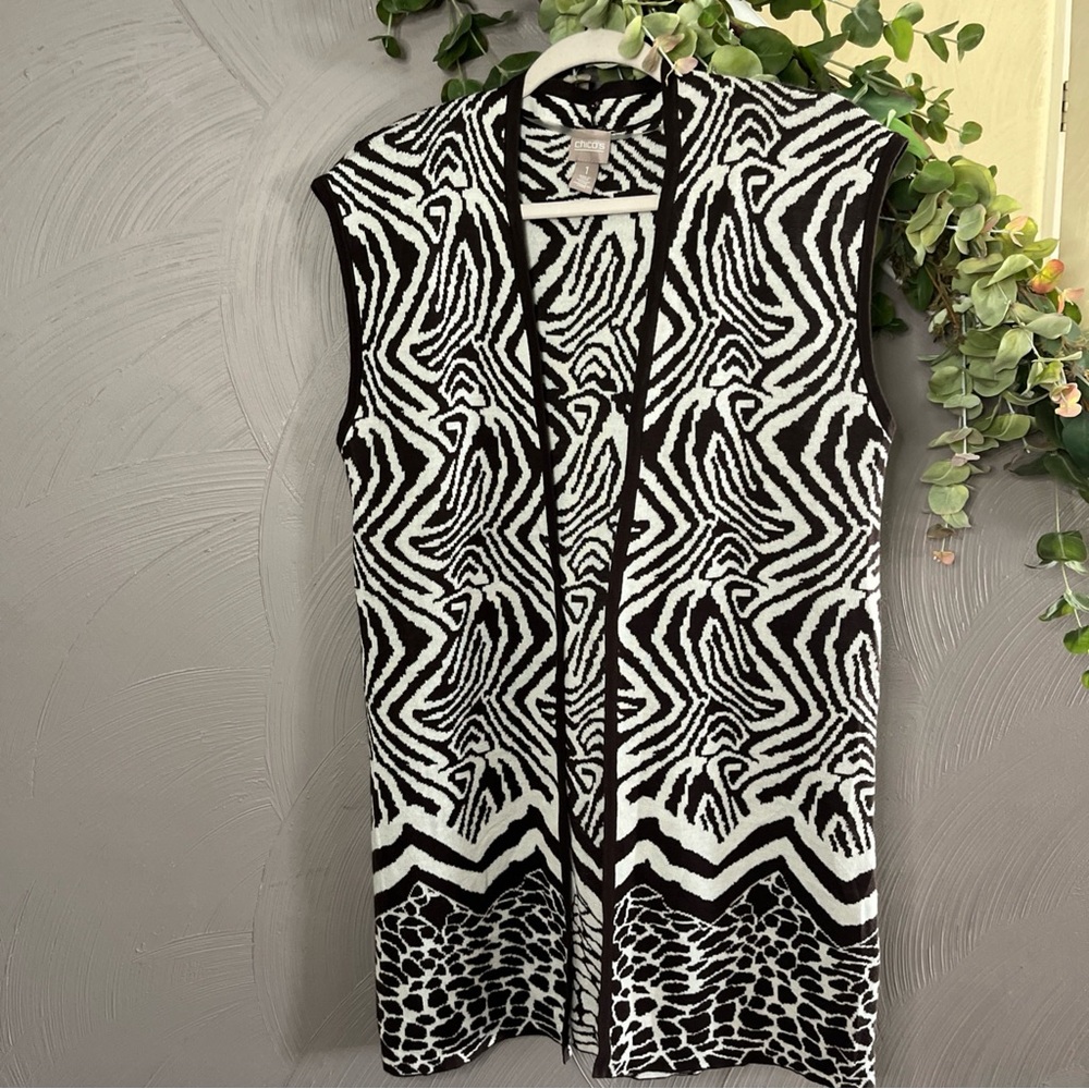 Chico's Brown and‎ Creme  Zebra Pattern Cardigan